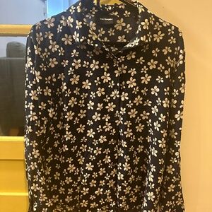 Silk Navy Shirt (Women’s) with white flower print